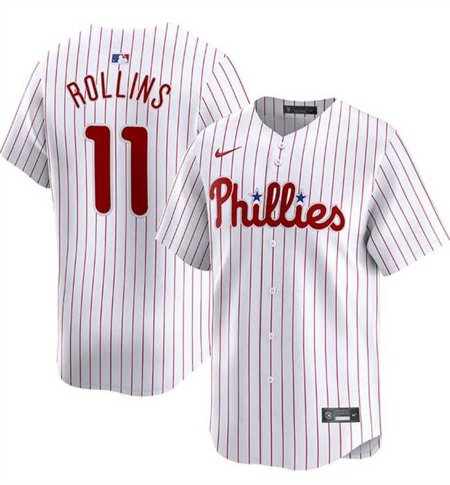 Men%27s Philadelphia Phillies #11 Jimmy Rollins White Home Limited Stitched Jersey Dzhi->philadelphia phillies->MLB Jersey